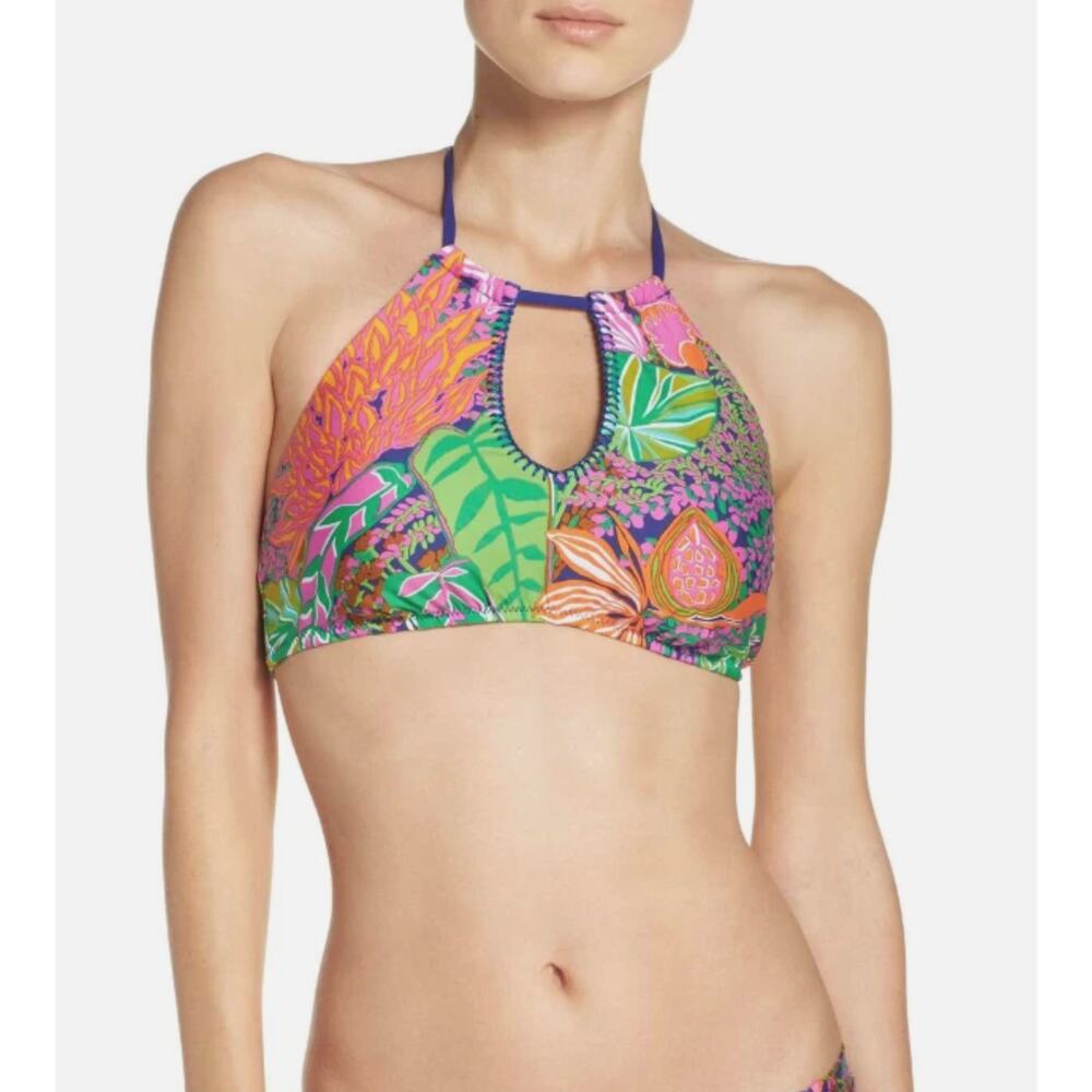 Trina Turk Womens 4 Multicolor Tropical Escape Halter Bikini Swim Top Beach